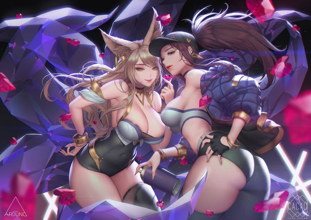 yande.re 535847 ahri akali animal_ears ass bra league_of_legends leotard lovecacao open_shirt tagme thighhighs.jpg