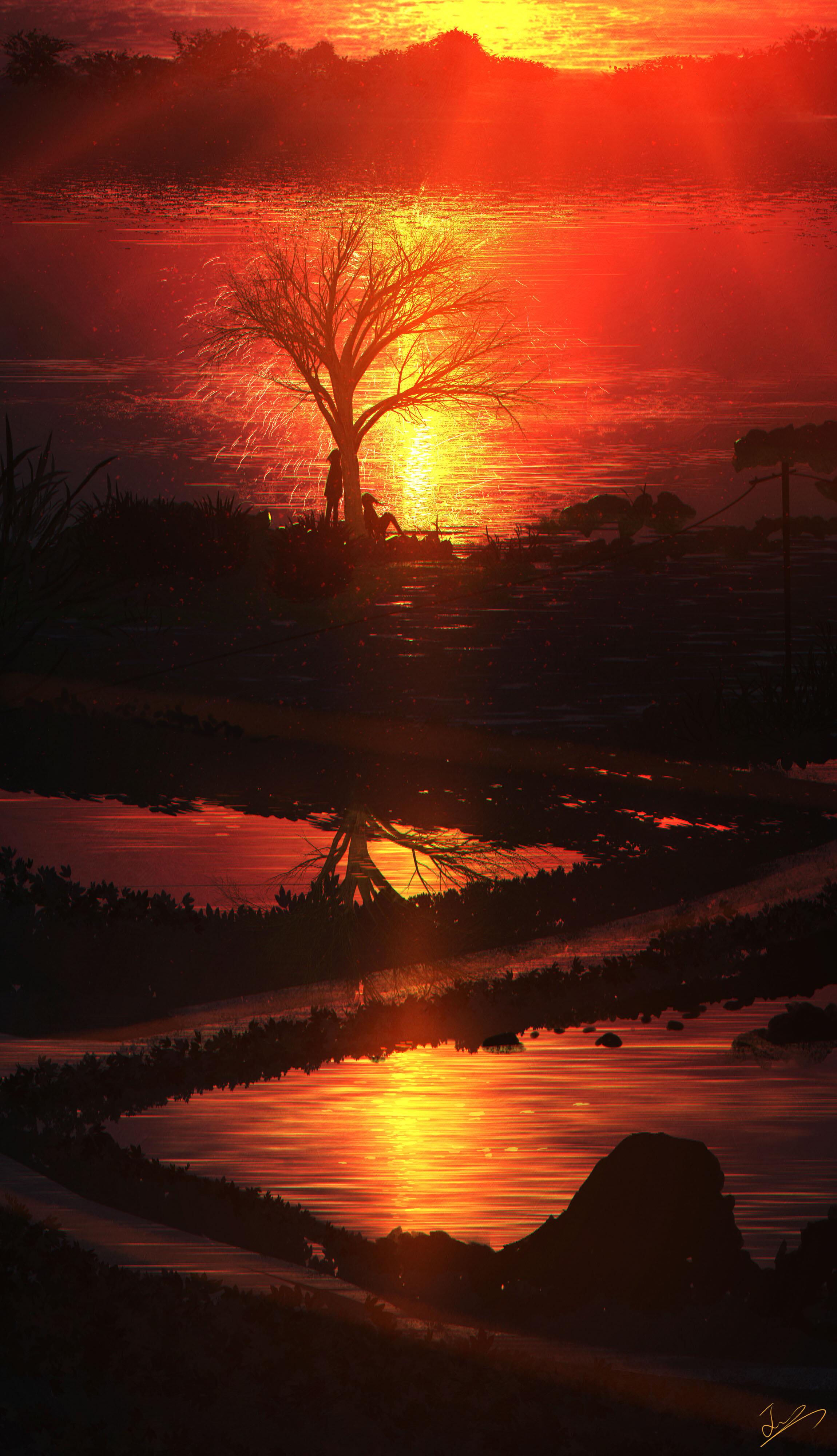 Anime Sunset HD Wallpaper by 画师JW