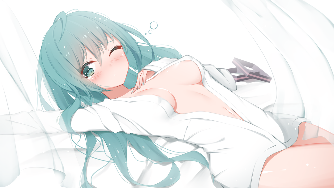 Konachan.com - 288125 blush erect_nipples giryu green_eyes green_hair hatsune_miku long_hair naked_shirt no_bra open_shirt shirt vocaloid waifu2x wink.png