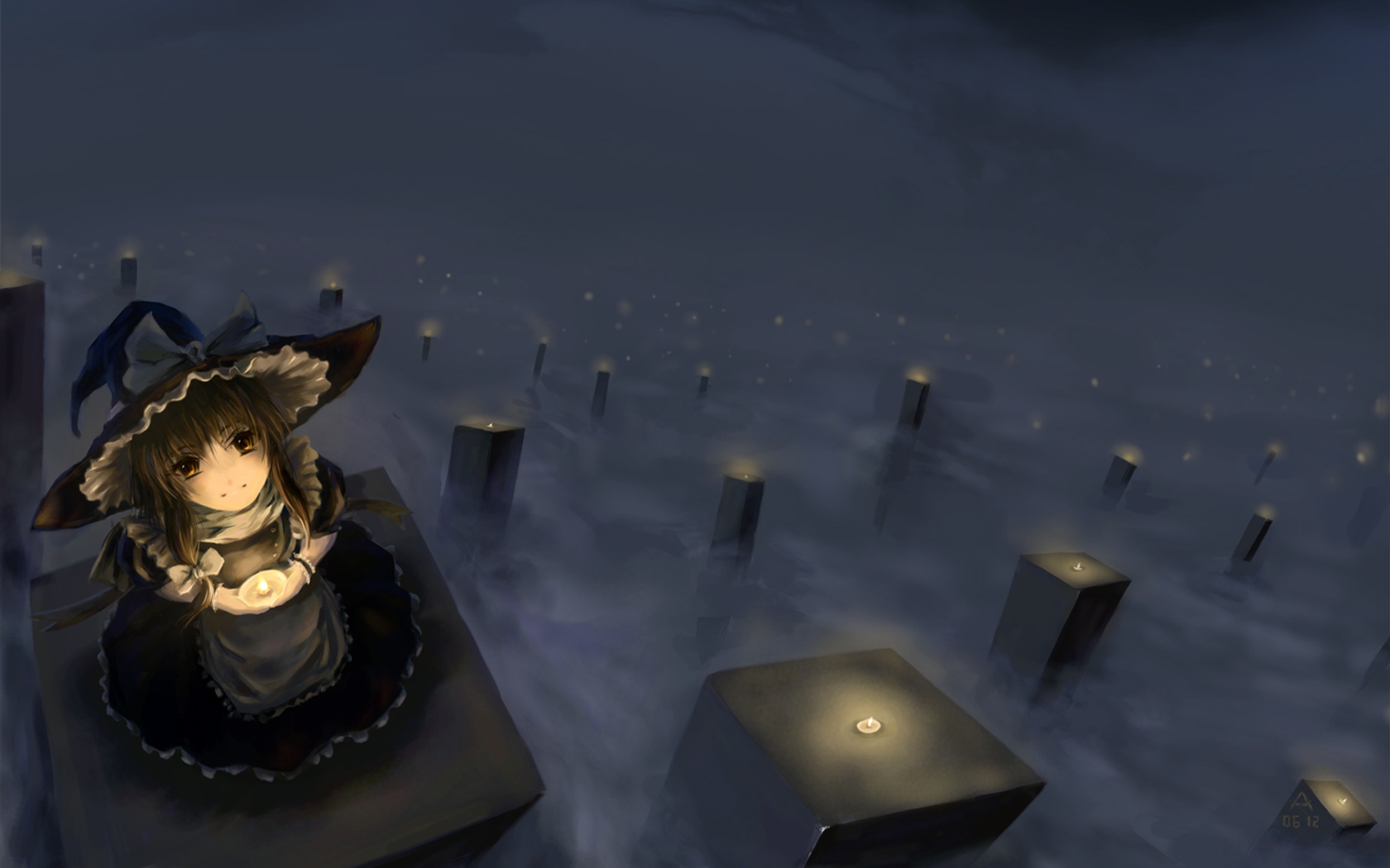 Konachan.com - 538 archlich blonde_hair clouds dress hat kirisame_marisa night sky touhou witch yellow_eyes.jpg